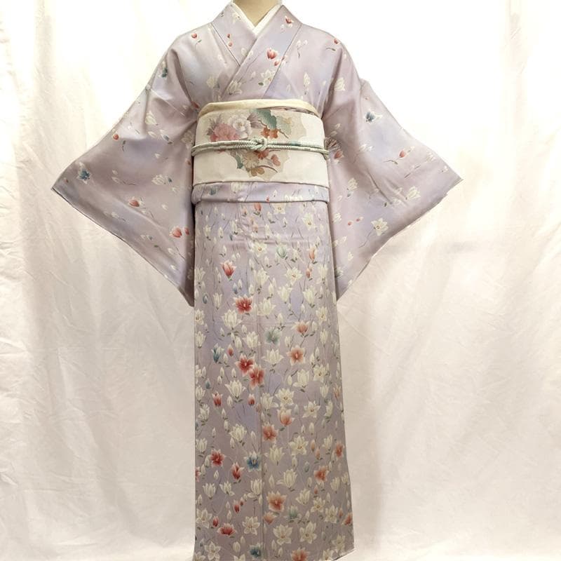 601mk107△付下げ小紋 一方付け 三松取扱 しつけ付 花 パステル△美品