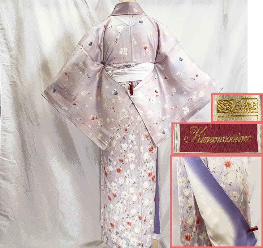 601mk107△付下げ小紋 一方付け 三松取扱 しつけ付 花 パステル△美品