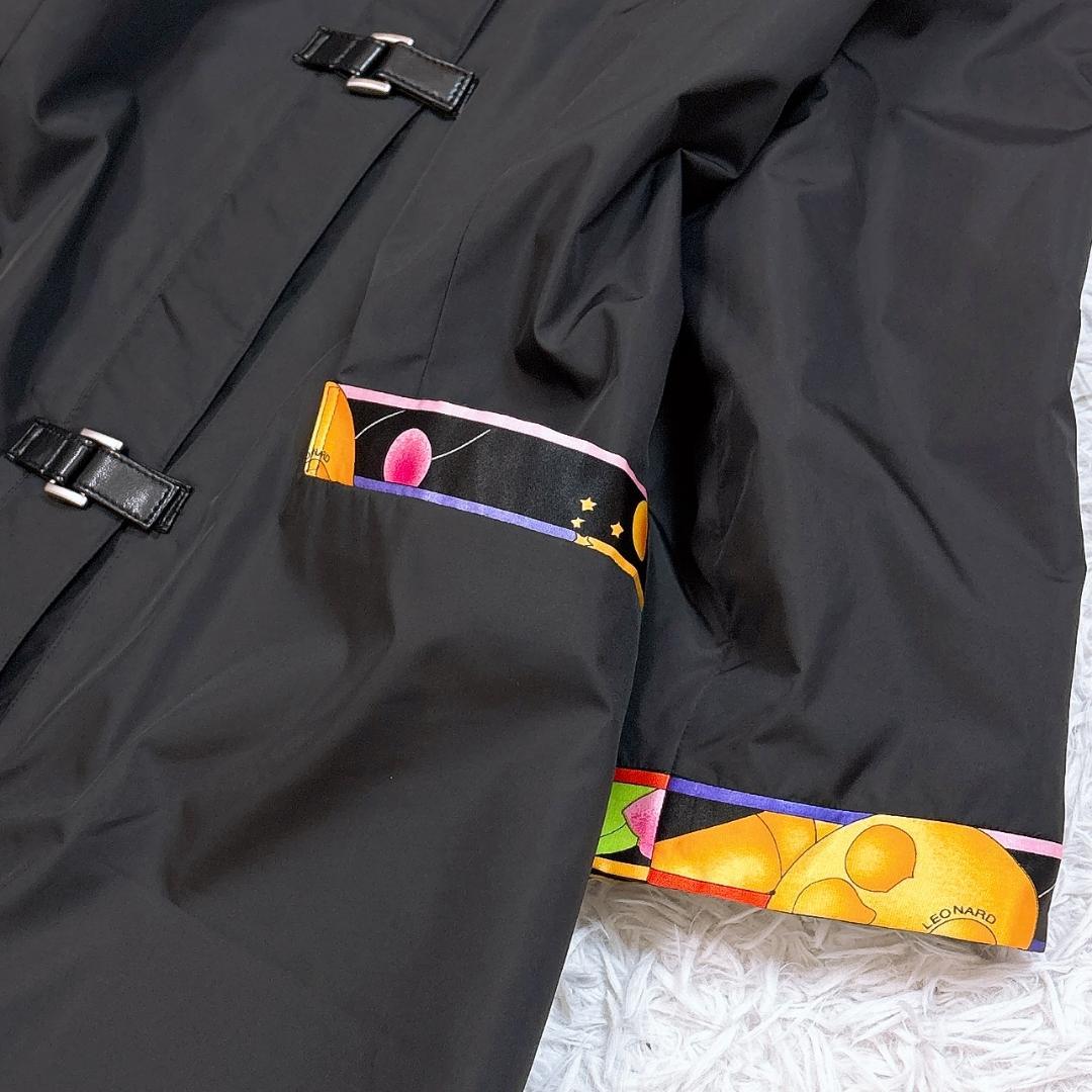 訳あり【極美品】レオナール パデッドロングコート トリム 花柄裏地 ブラック L