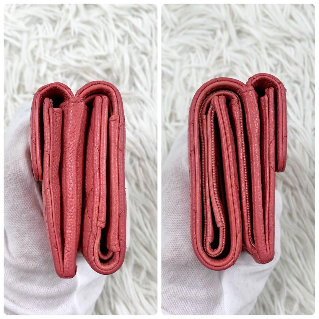 【✨極美品✨】シャネル 三つ折り財布 マトラッセ キャビアスキン ピンク
