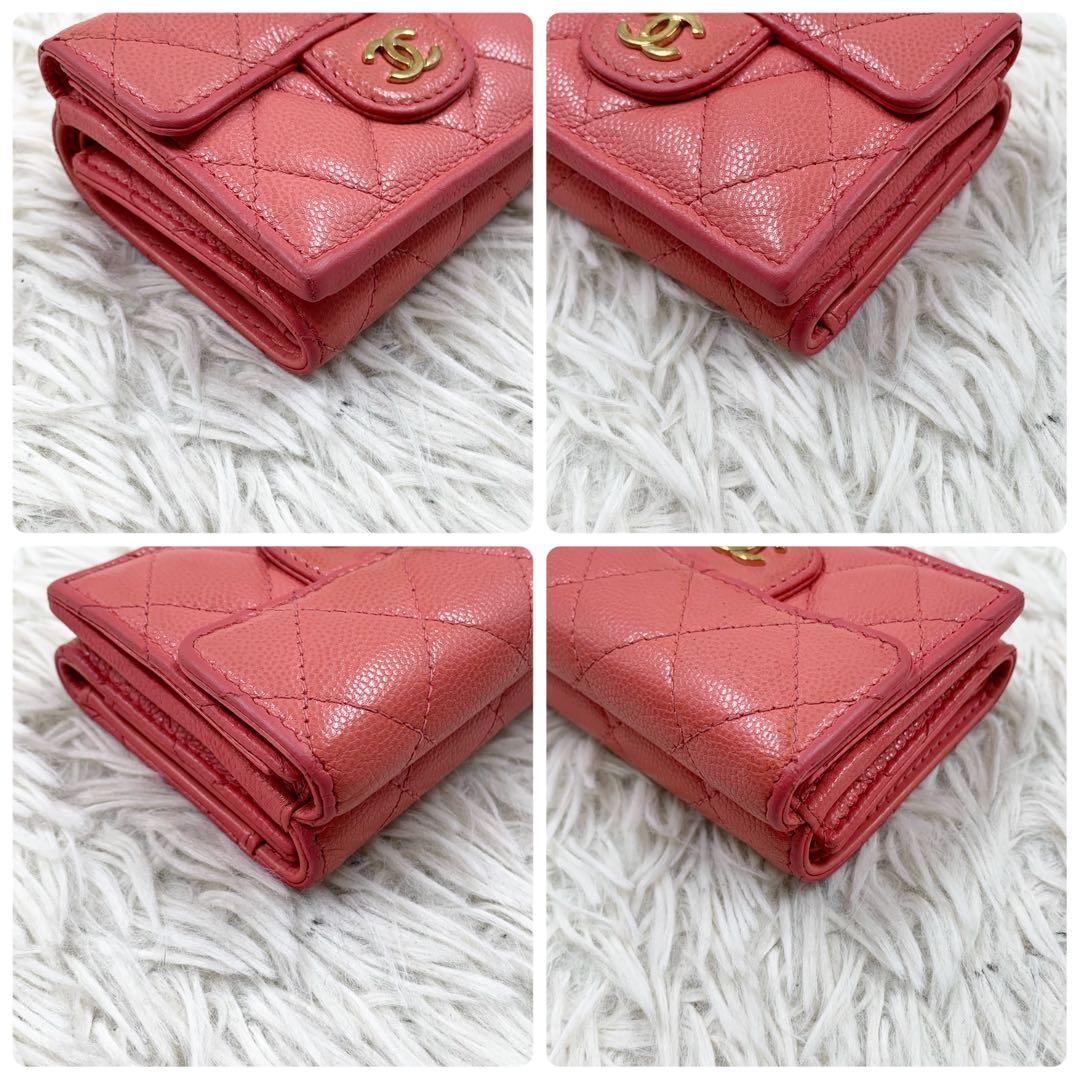 【✨極美品✨】シャネル 三つ折り財布 マトラッセ キャビアスキン ピンク