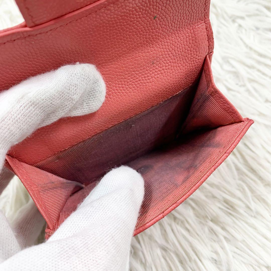 【✨極美品✨】シャネル 三つ折り財布 マトラッセ キャビアスキン ピンク