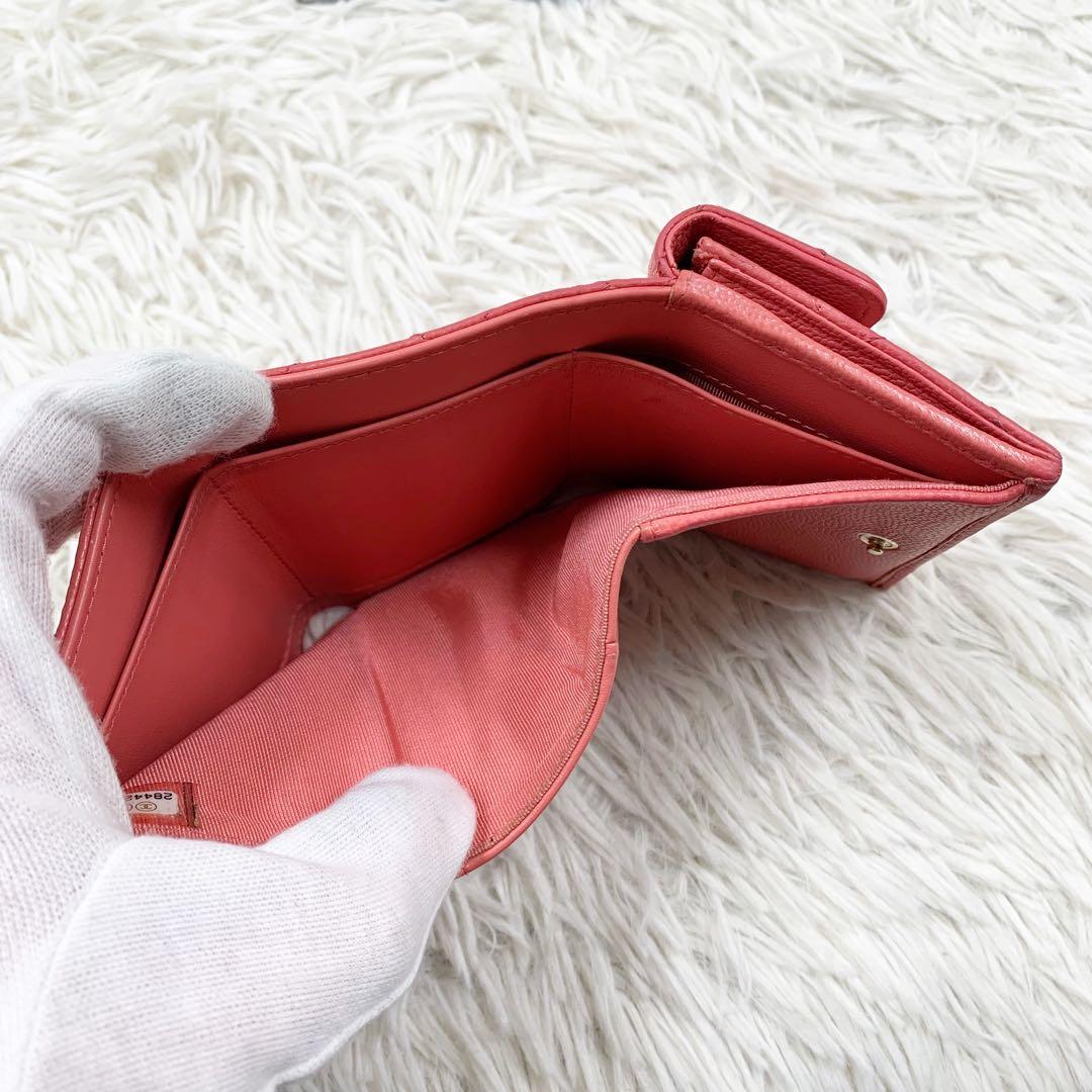 【✨極美品✨】シャネル 三つ折り財布 マトラッセ キャビアスキン ピンク