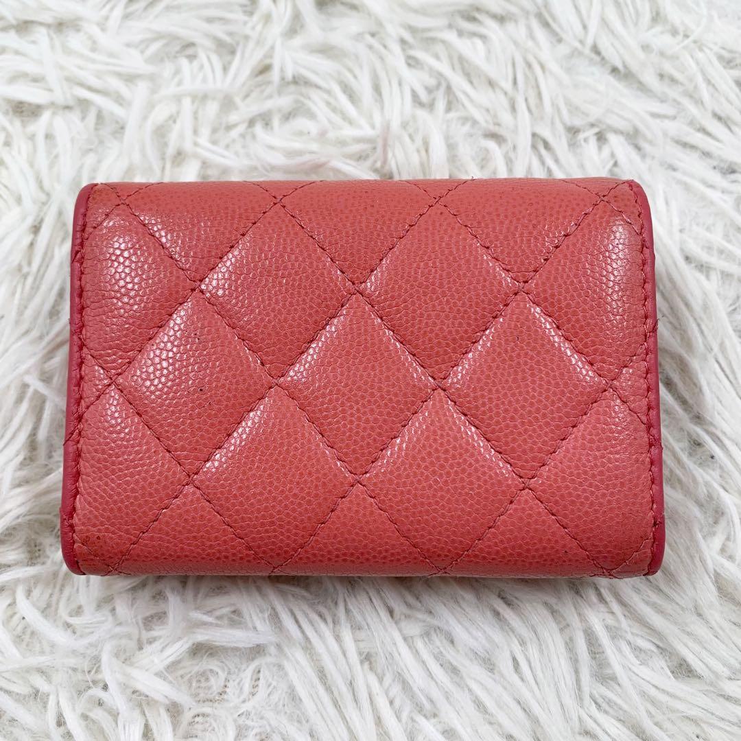 【✨極美品✨】シャネル 三つ折り財布 マトラッセ キャビアスキン ピンク