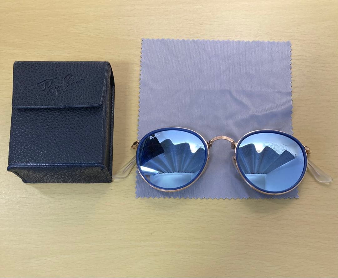 Ray-Ban ブルーミラー ラウンドサングラス　折りたたみ式