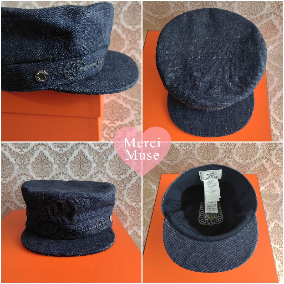❤お得なお品❤クリーニング済 セリエ カブール 帽子 デニム マリン レザー装飾