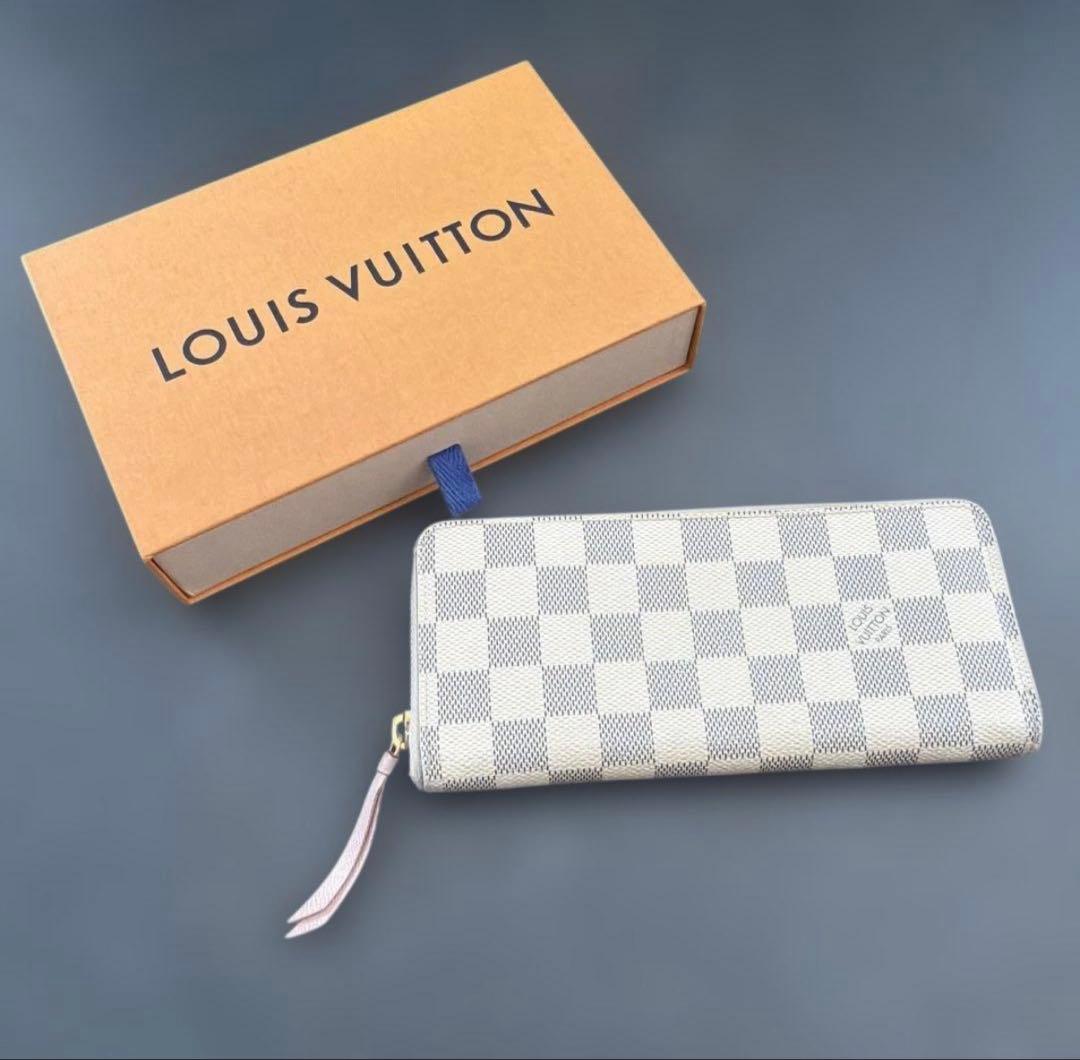 ルイヴィトン ダミエ アズール ポルトフォイユクレマンス ピンク 長財布