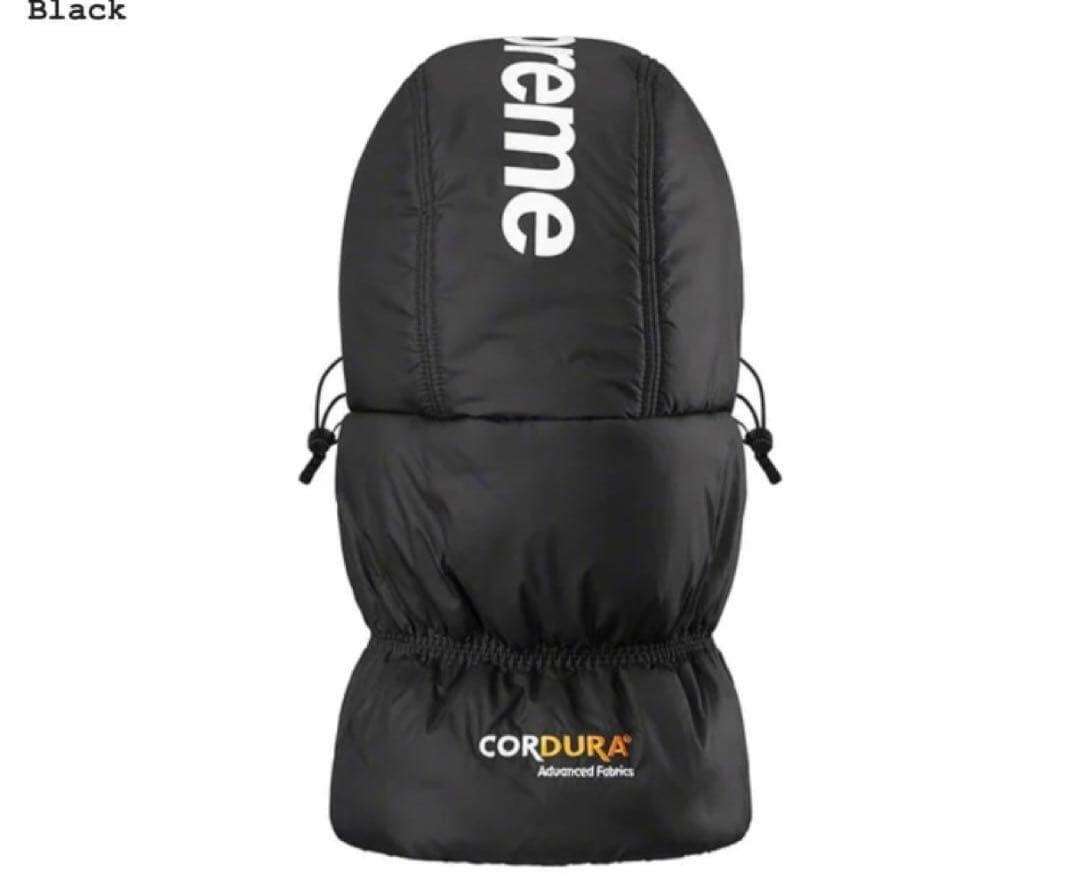 supremeシュプリーム 防寒具 バイク スノボ コーデュラ パファー黒 帽子