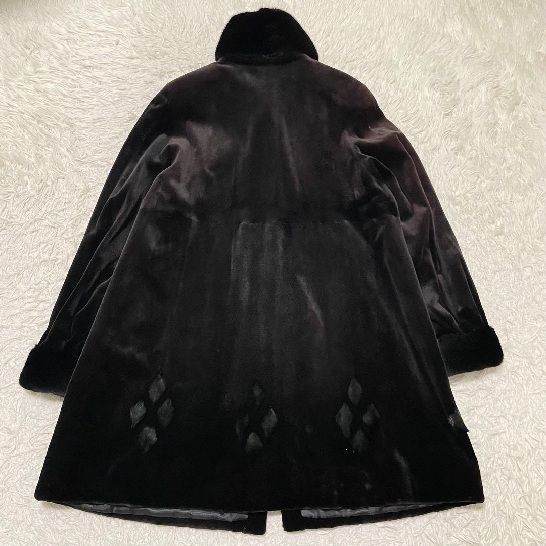 2XL相当 SAGA MINK ロングコート シェアードミンク レア ダイヤ模様