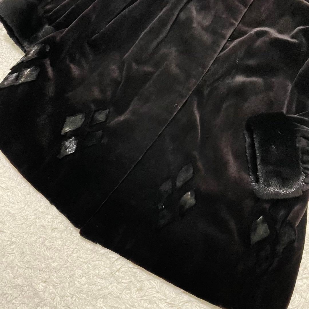 2XL相当 SAGA MINK ロングコート シェアードミンク レア ダイヤ模様