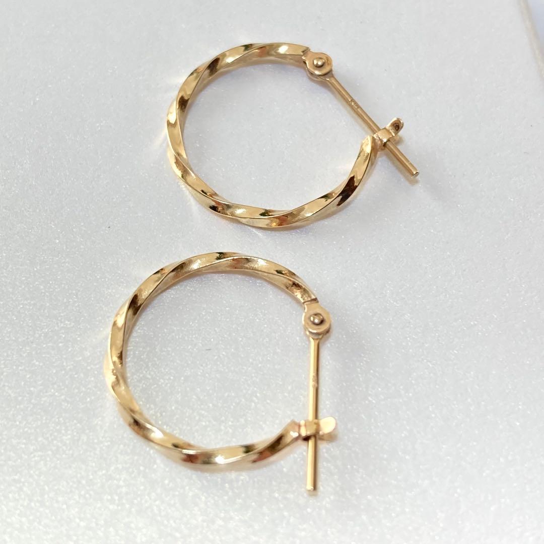 【未使用・箱付】L&Co. K10 フープピアス｜ひねり ゴールド