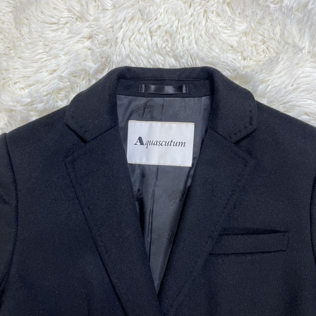 【美品】アクアスキュータム　カシミヤ100% チェスターコート　ブラック　日本製