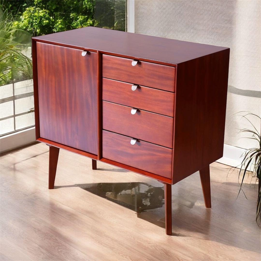 G 新品 北欧 リビングボード キャビネット 80cm サイドボード 赤茶色