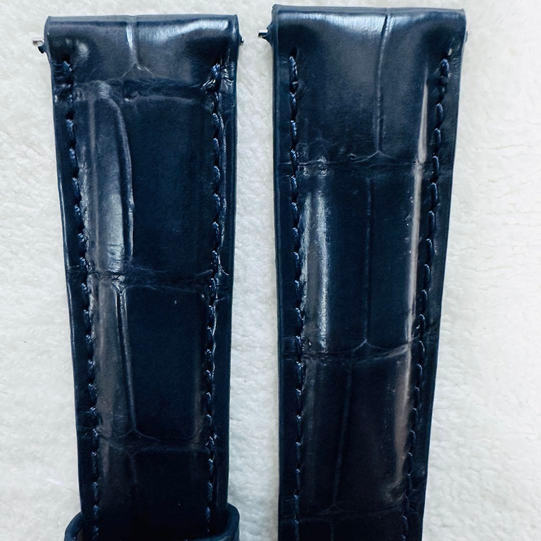 2070#19mm-16mmミッドナイトブルー★本物クロコダイルベルト★スイス製