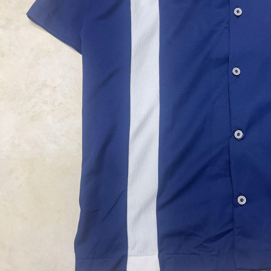 70s ボーリングシャツ USA製 青 チェーンステッチ XL開襟シャツ
