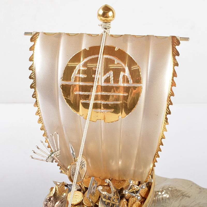 銀製　宝船　置物　ガラスケース　時代箱付　F　R5380B