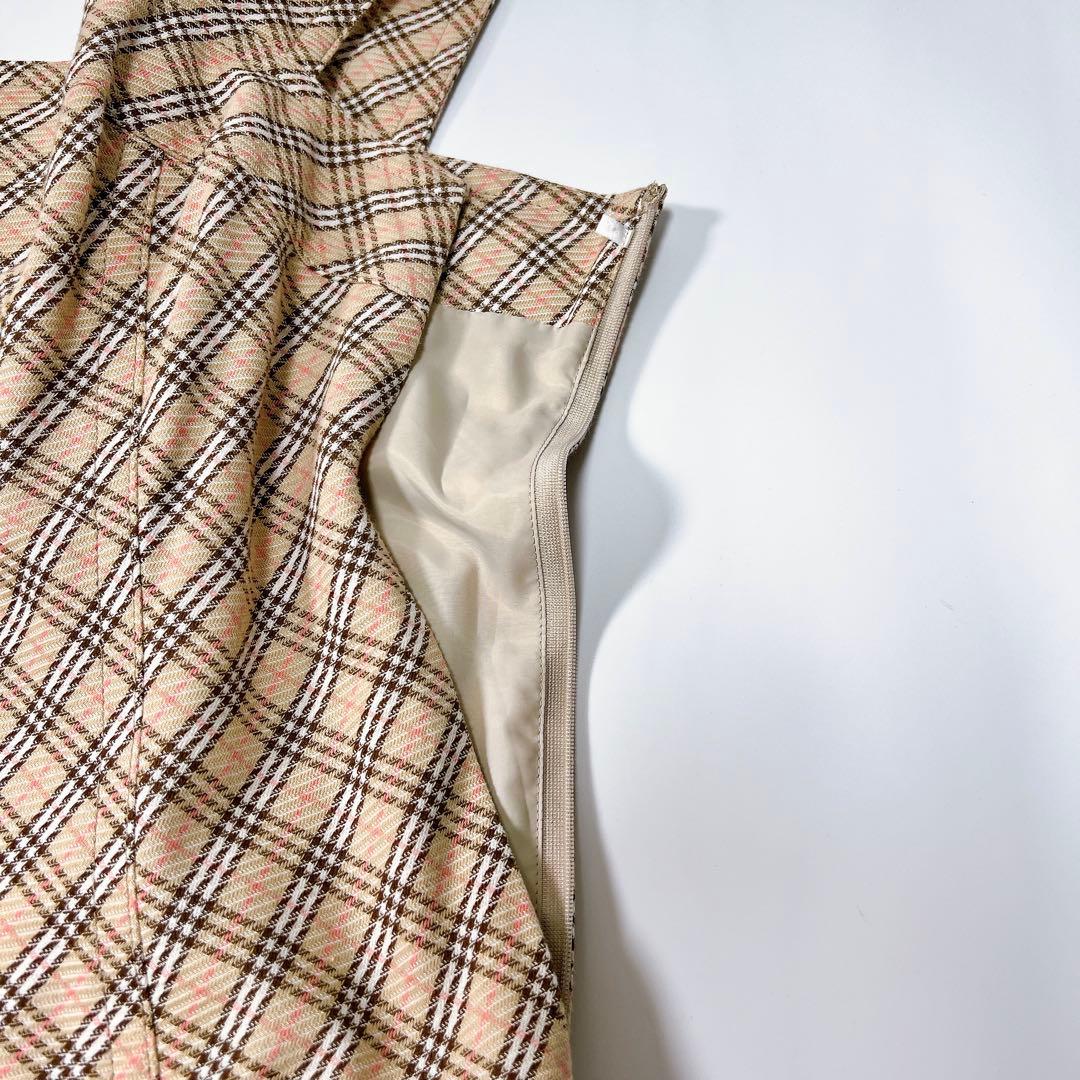 《美品》バーバリーブルーレーベル ワンピース ノバチェック プリーツ 革ベルト