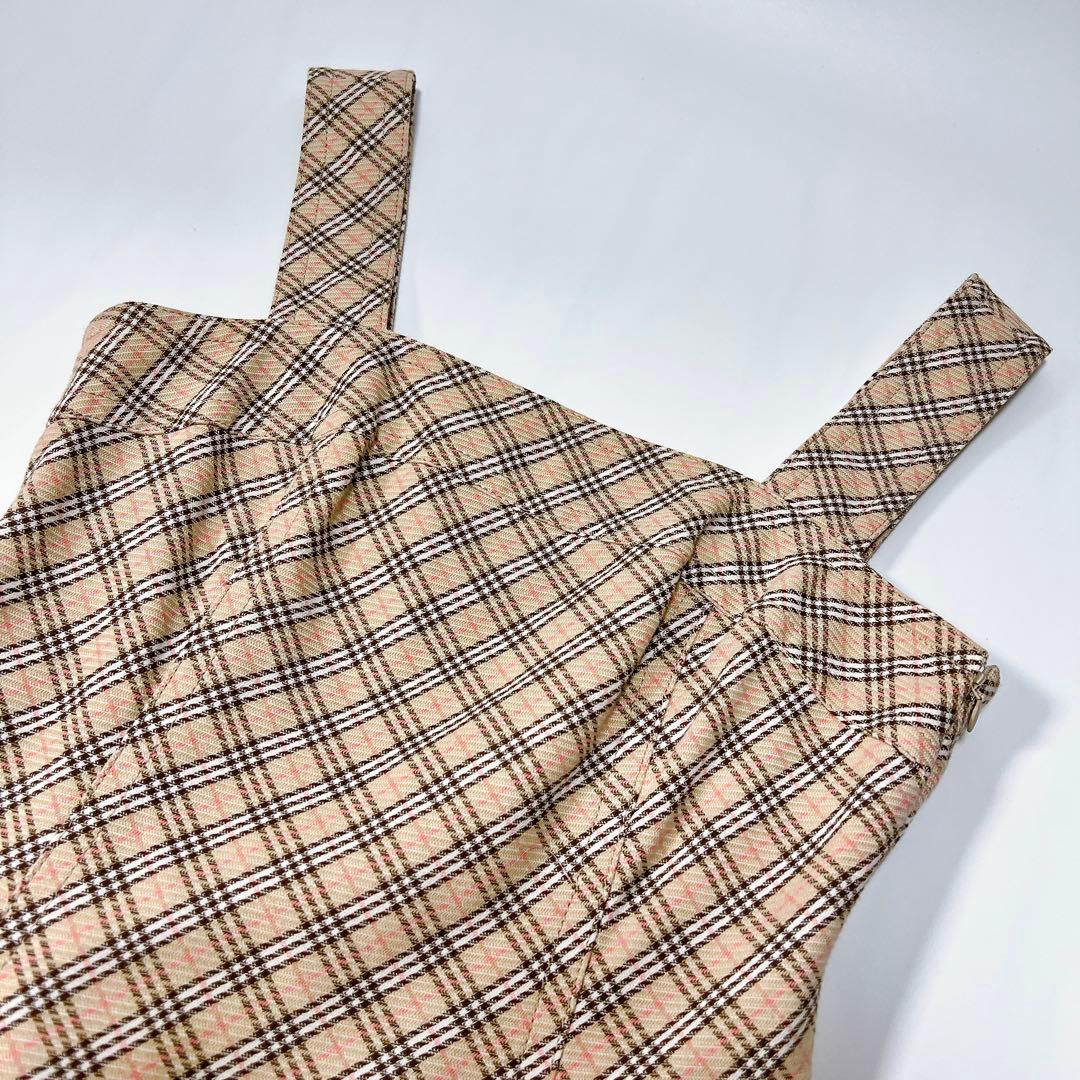 《美品》バーバリーブルーレーベル ワンピース ノバチェック プリーツ 革ベルト