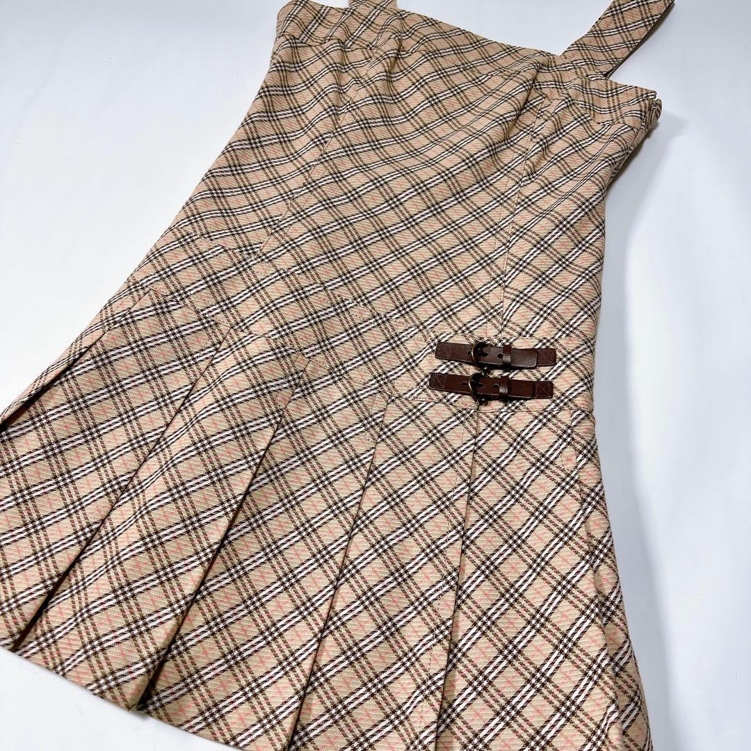 《美品》バーバリーブルーレーベル ワンピース ノバチェック プリーツ 革ベルト