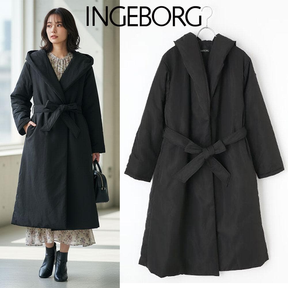 未使用タグ付き インゲボルグ SORONA 中わた ロングダウンガウンコート 黒