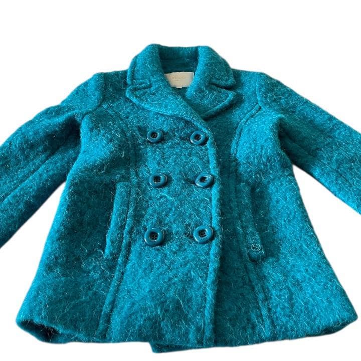 キッズ GUCCI グッチ Pコート モヘヤ混 ウール 8 ターコイズブルー