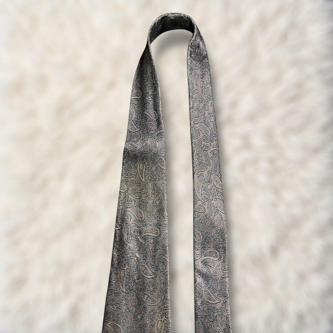 【美品✨】バレンシアガ ペイズリー柄 グレー系 白藤灰黄 ジャガード ネクタイ