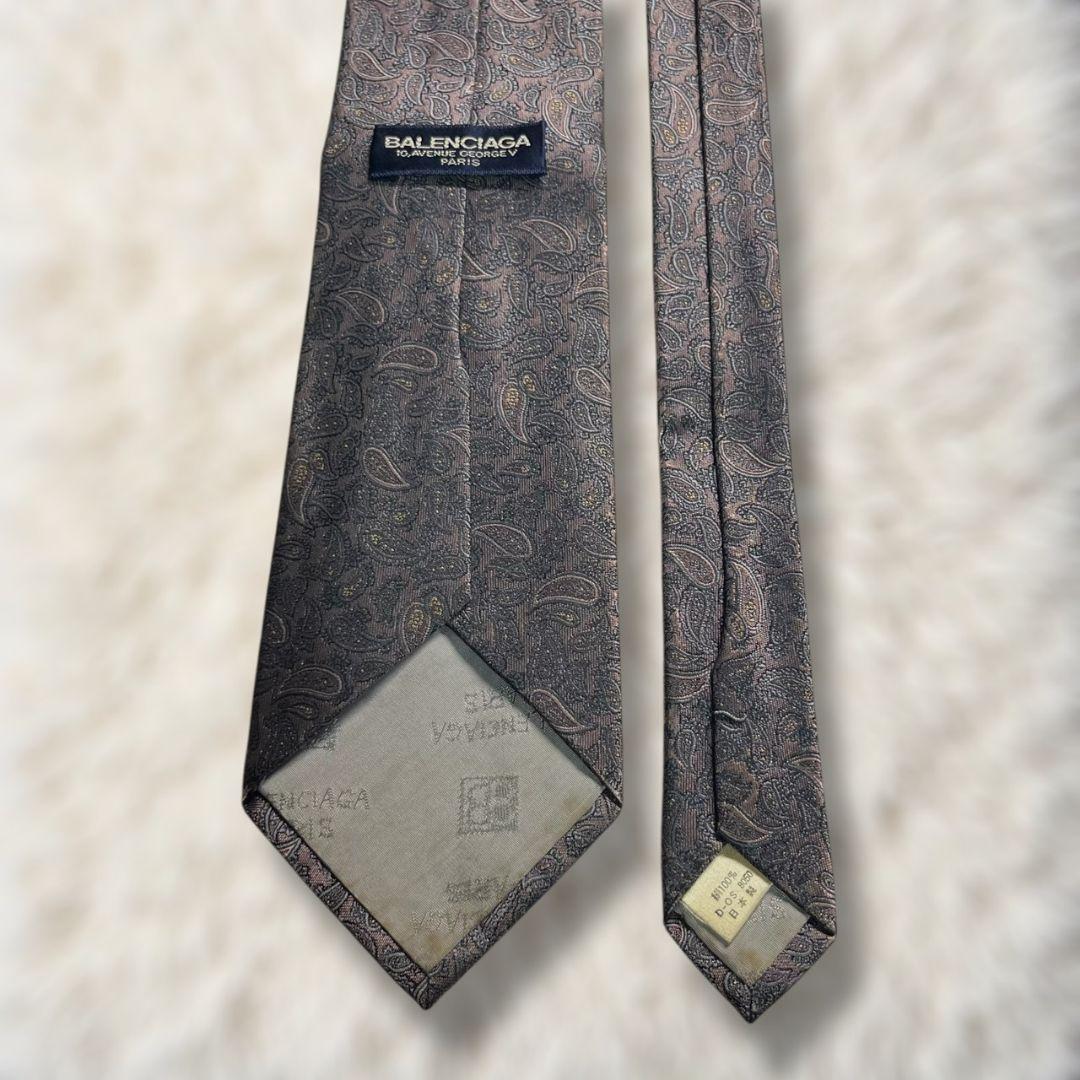 【美品✨】バレンシアガ ペイズリー柄 グレー系 白藤灰黄 ジャガード ネクタイ