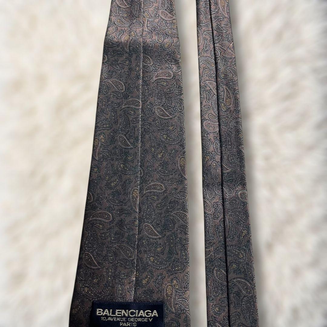 【美品✨】バレンシアガ ペイズリー柄 グレー系 白藤灰黄 ジャガード ネクタイ