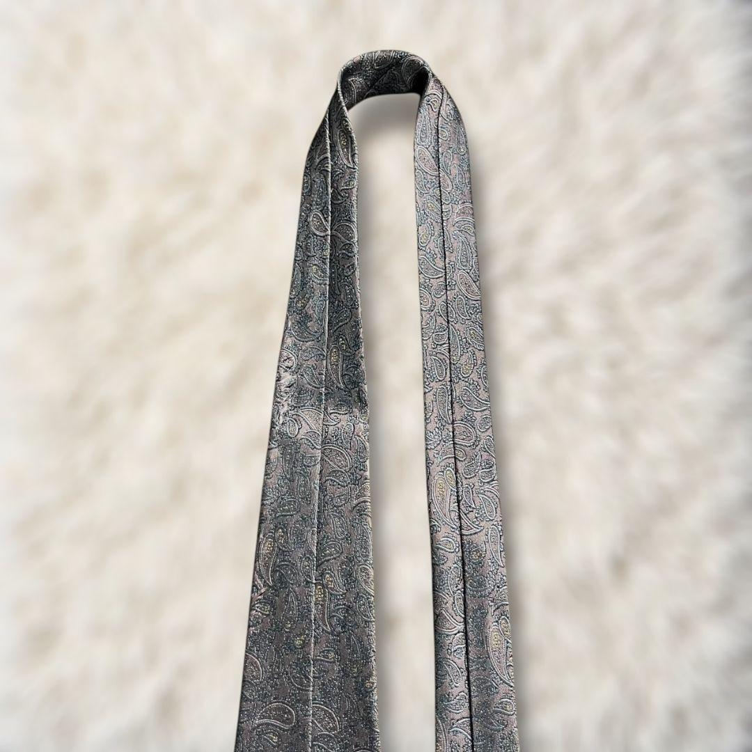 【美品✨】バレンシアガ ペイズリー柄 グレー系 白藤灰黄 ジャガード ネクタイ