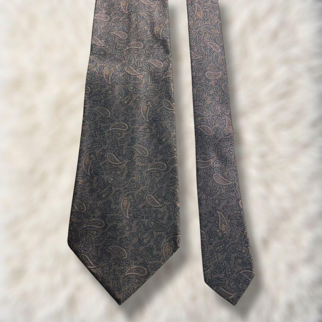 【美品✨】バレンシアガ ペイズリー柄 グレー系 白藤灰黄 ジャガード ネクタイ