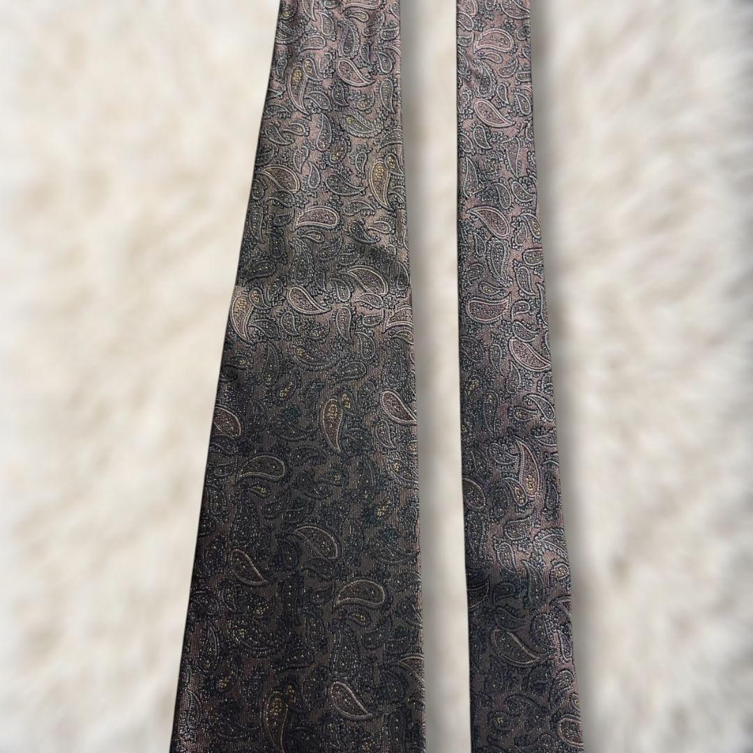 【美品✨】バレンシアガ ペイズリー柄 グレー系 白藤灰黄 ジャガード ネクタイ