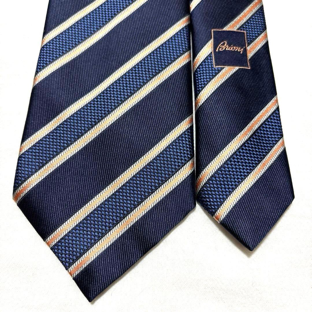 極美品　Brioni ブリオーニ　ネクタイ　ネイビー　ストライプ　肉厚　光沢