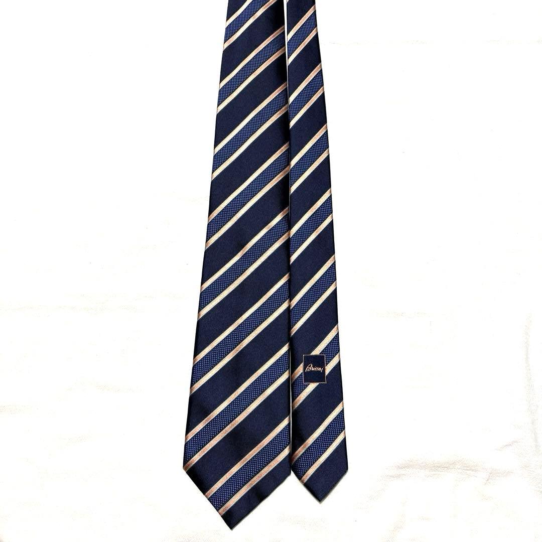 極美品　Brioni ブリオーニ　ネクタイ　ネイビー　ストライプ　肉厚　光沢