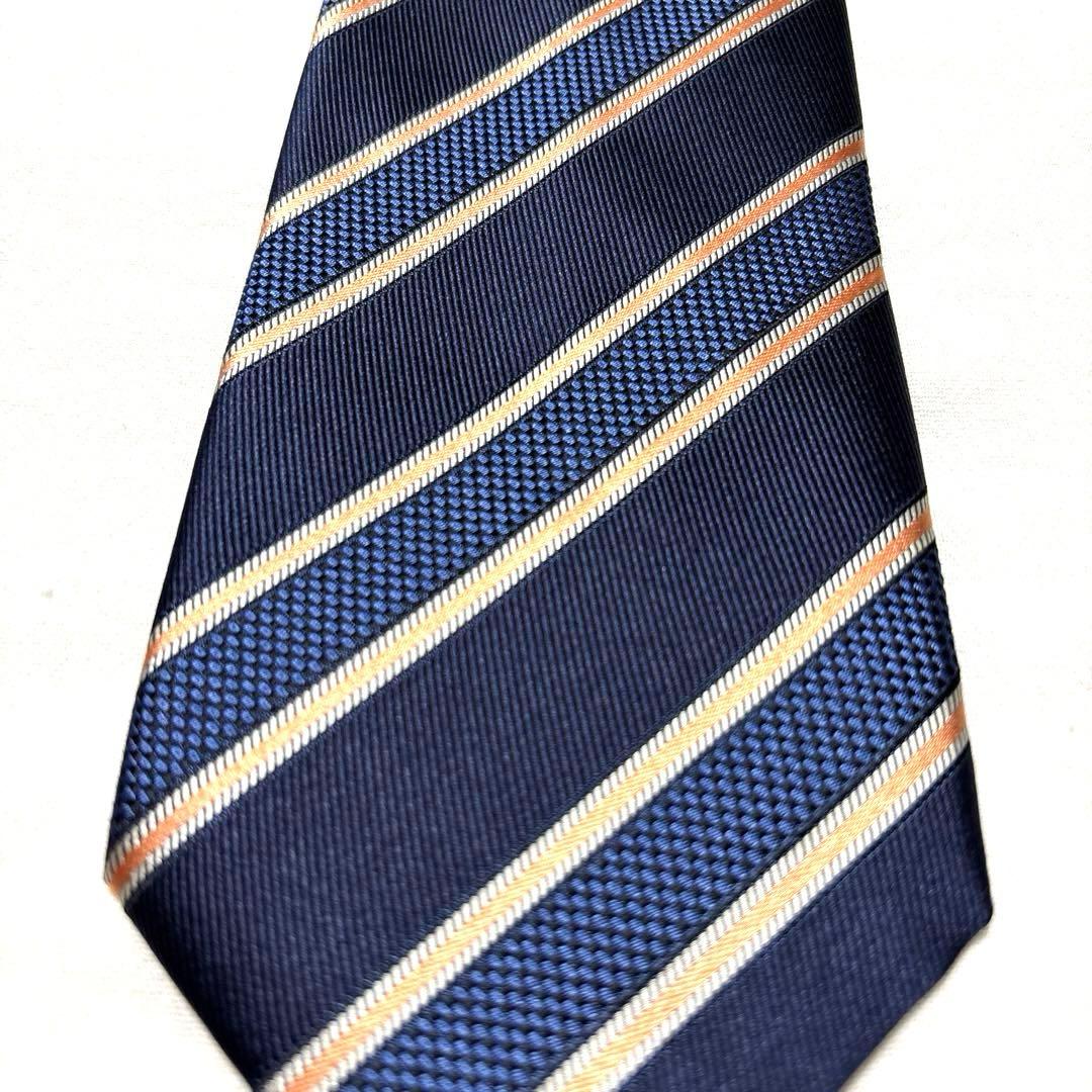 極美品　Brioni ブリオーニ　ネクタイ　ネイビー　ストライプ　肉厚　光沢