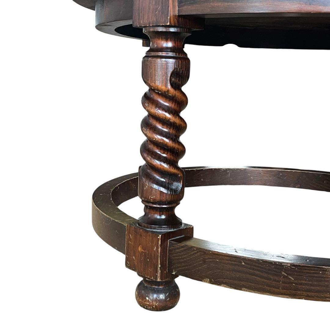 スペイン ビンテージ 彫刻 ラウンド 丸 ローテーブル ガラス天板 直径80cm