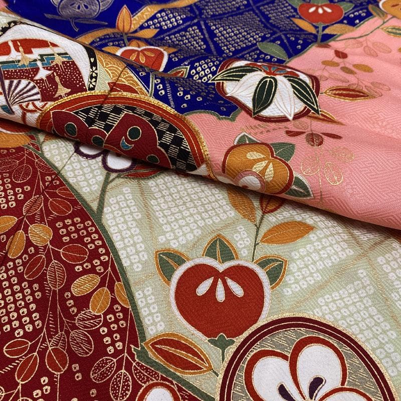 411ag78◎七五三 七歳 女児 着物&袋帯&長襦袢 古典柄 金駒刺繍 青◎