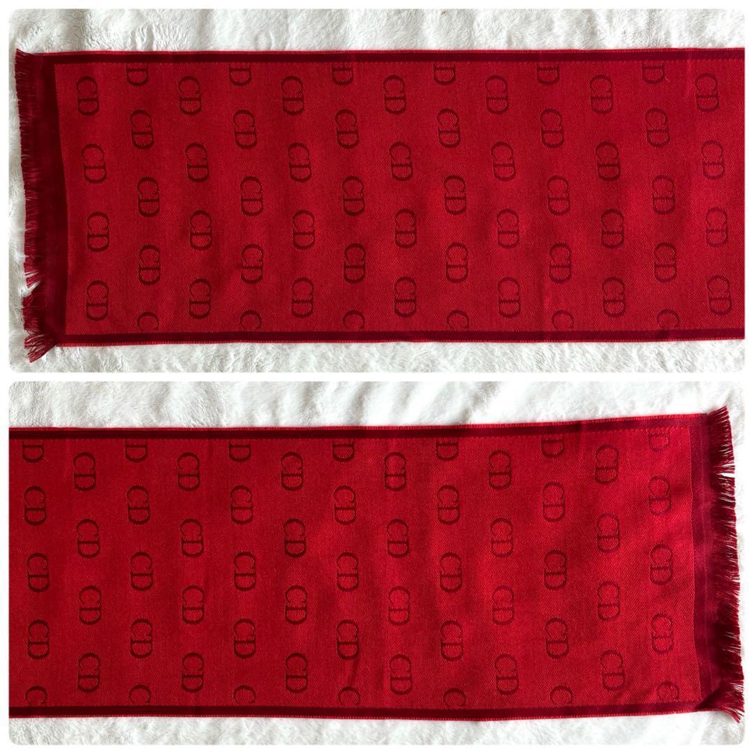 クリスチャンディオール ウール CDロゴ フリンジマフラー レッド