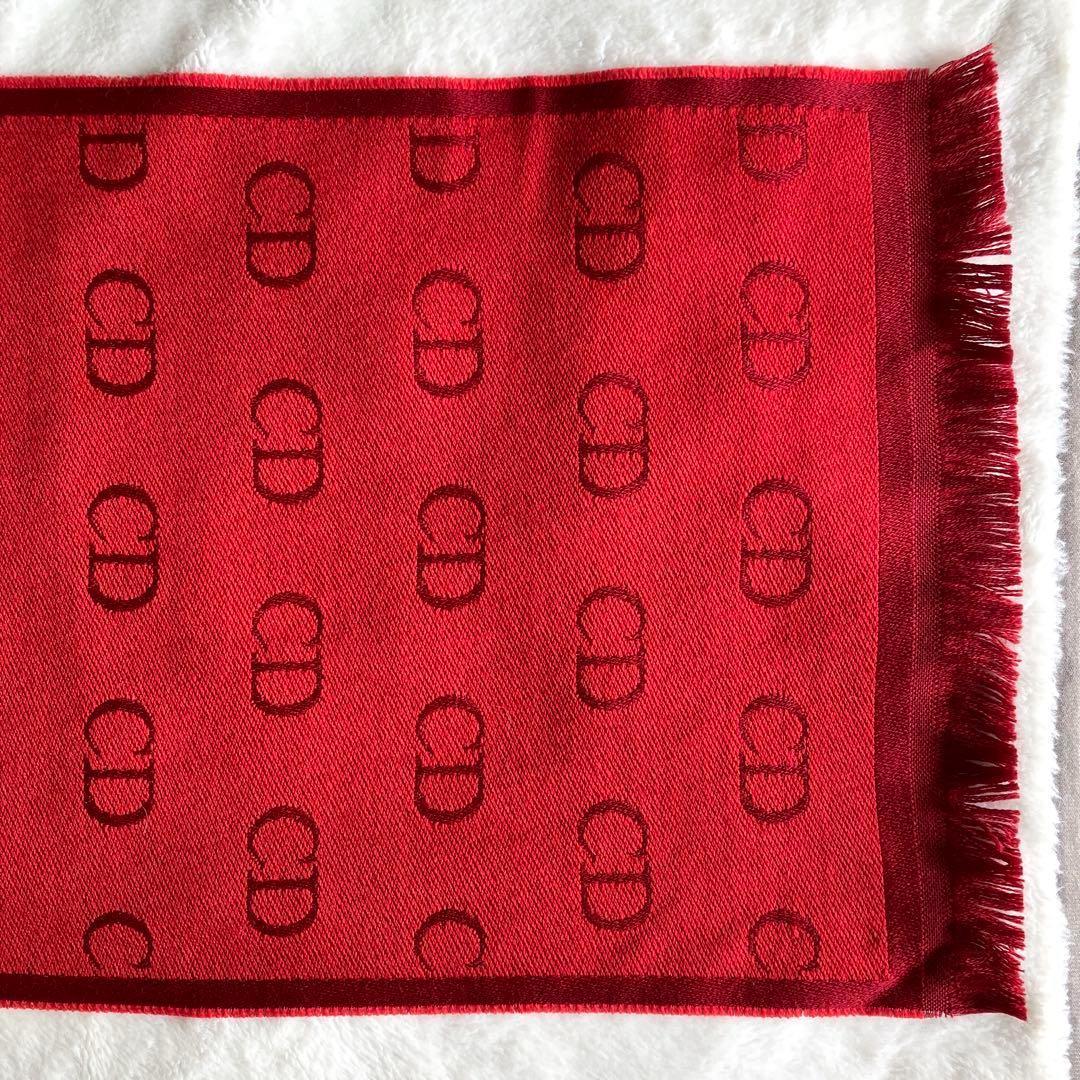 クリスチャンディオール ウール CDロゴ フリンジマフラー レッド