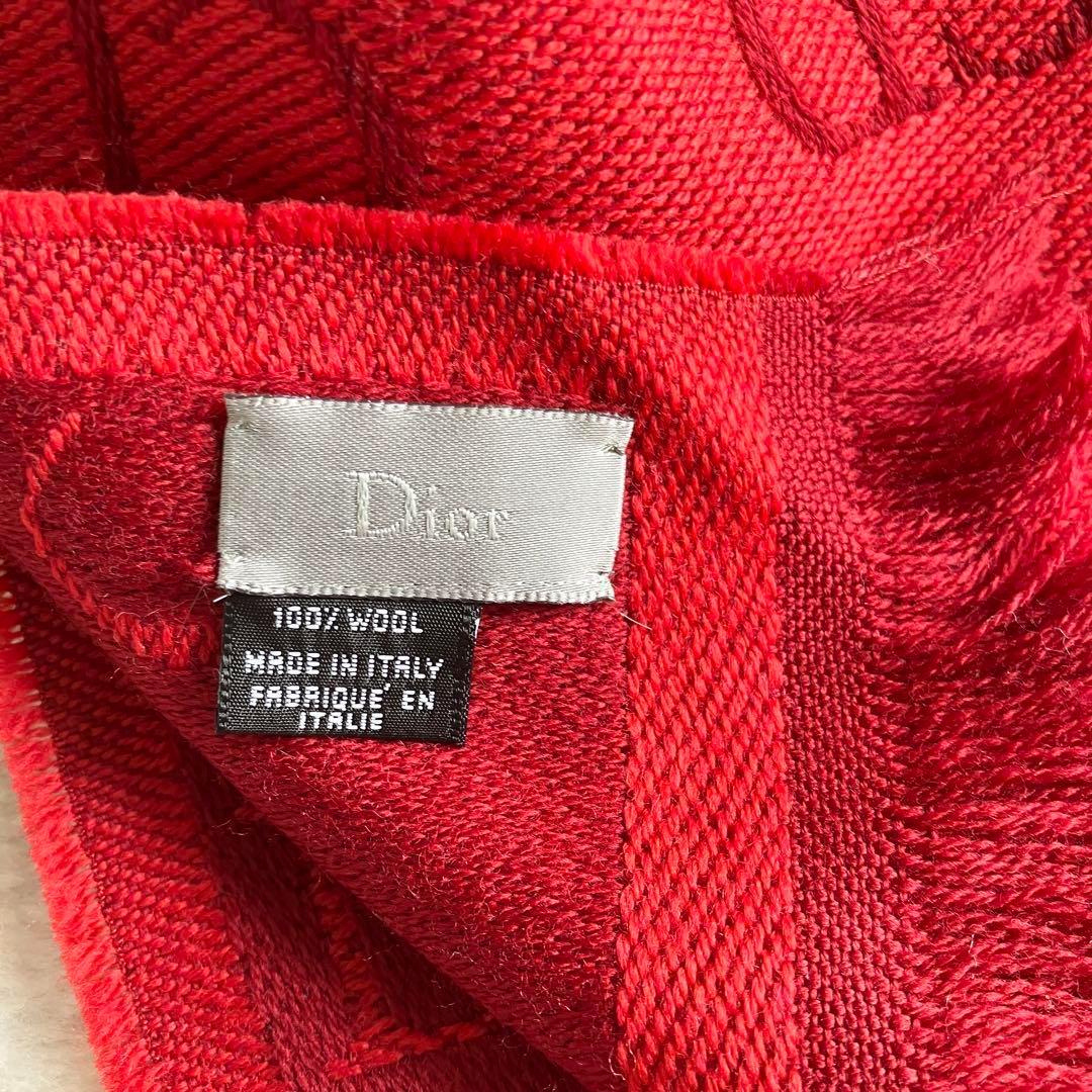 クリスチャンディオール ウール CDロゴ フリンジマフラー レッド