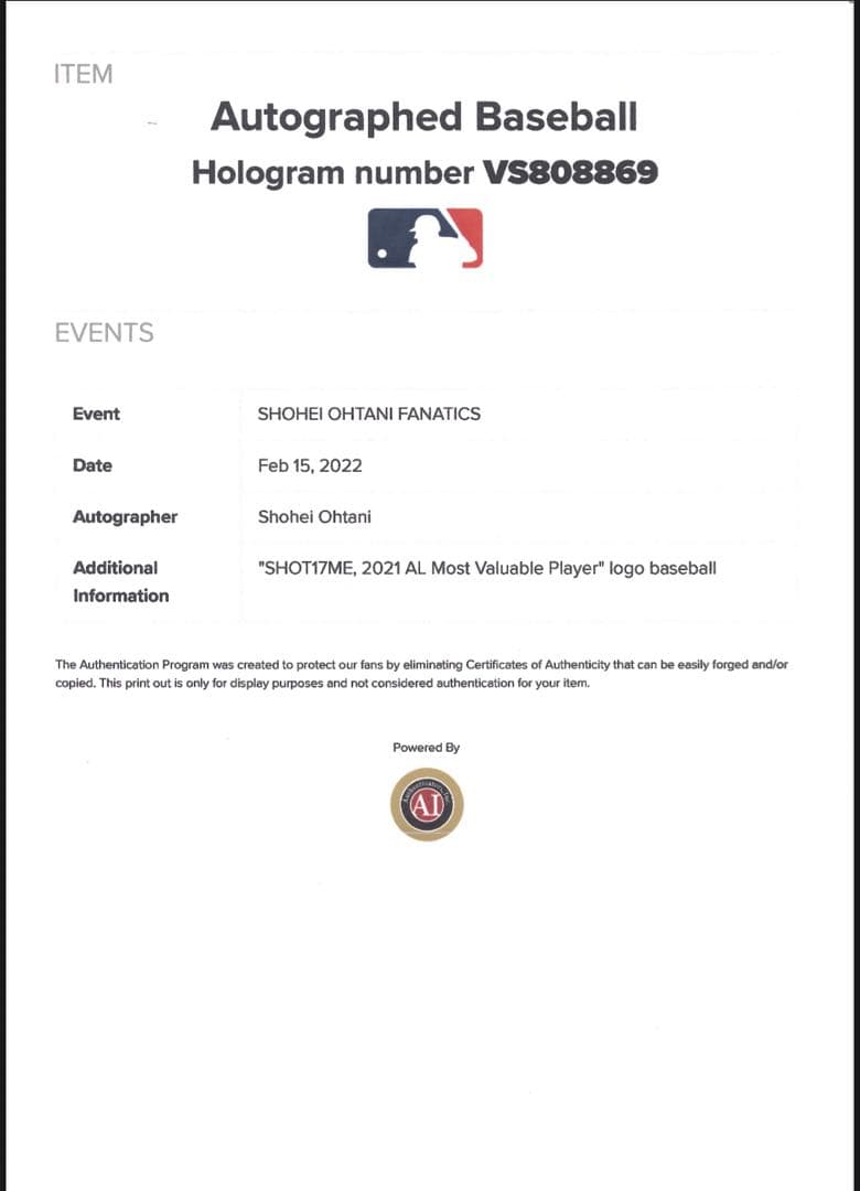 【最終値下げ】大谷翔平直筆サインボール×チャールズ・ファジーノ 完全受注限定品