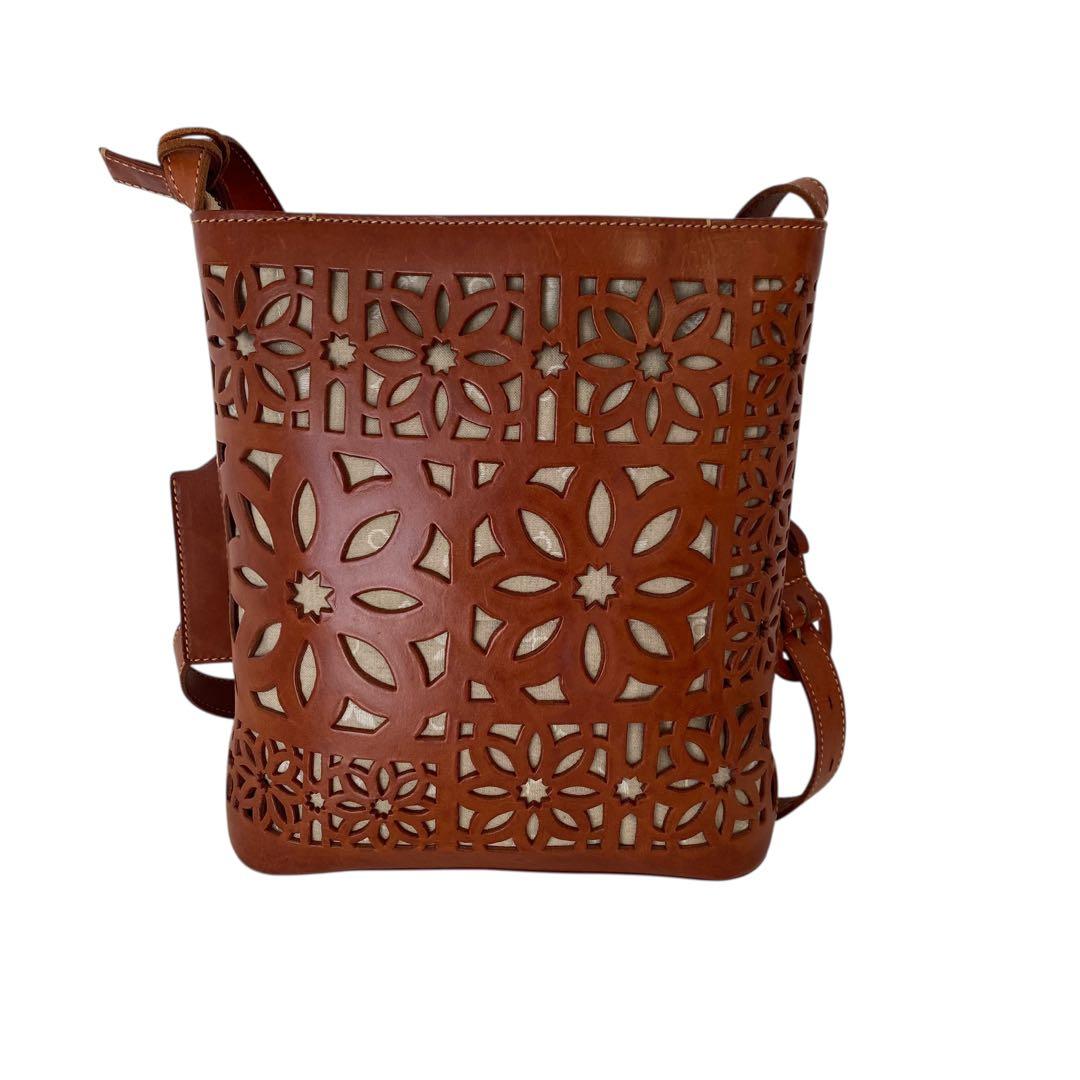 美品　ゲンテン　マルチカットワーク　ショルダーバッグ　バケツ型