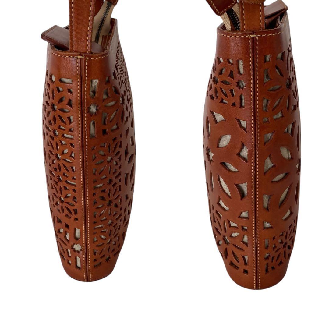 美品　ゲンテン　マルチカットワーク　ショルダーバッグ　バケツ型