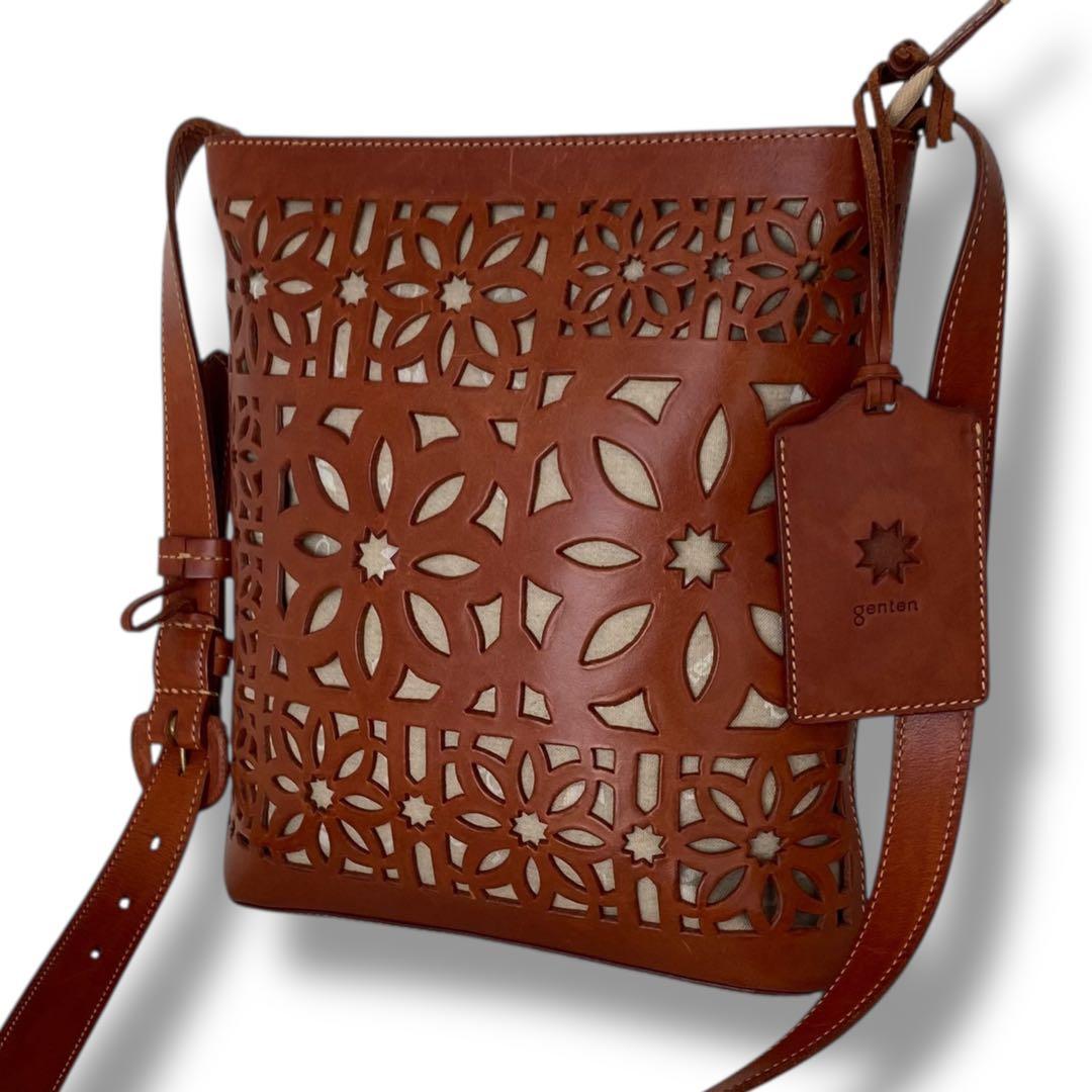 美品　ゲンテン　マルチカットワーク　ショルダーバッグ　バケツ型