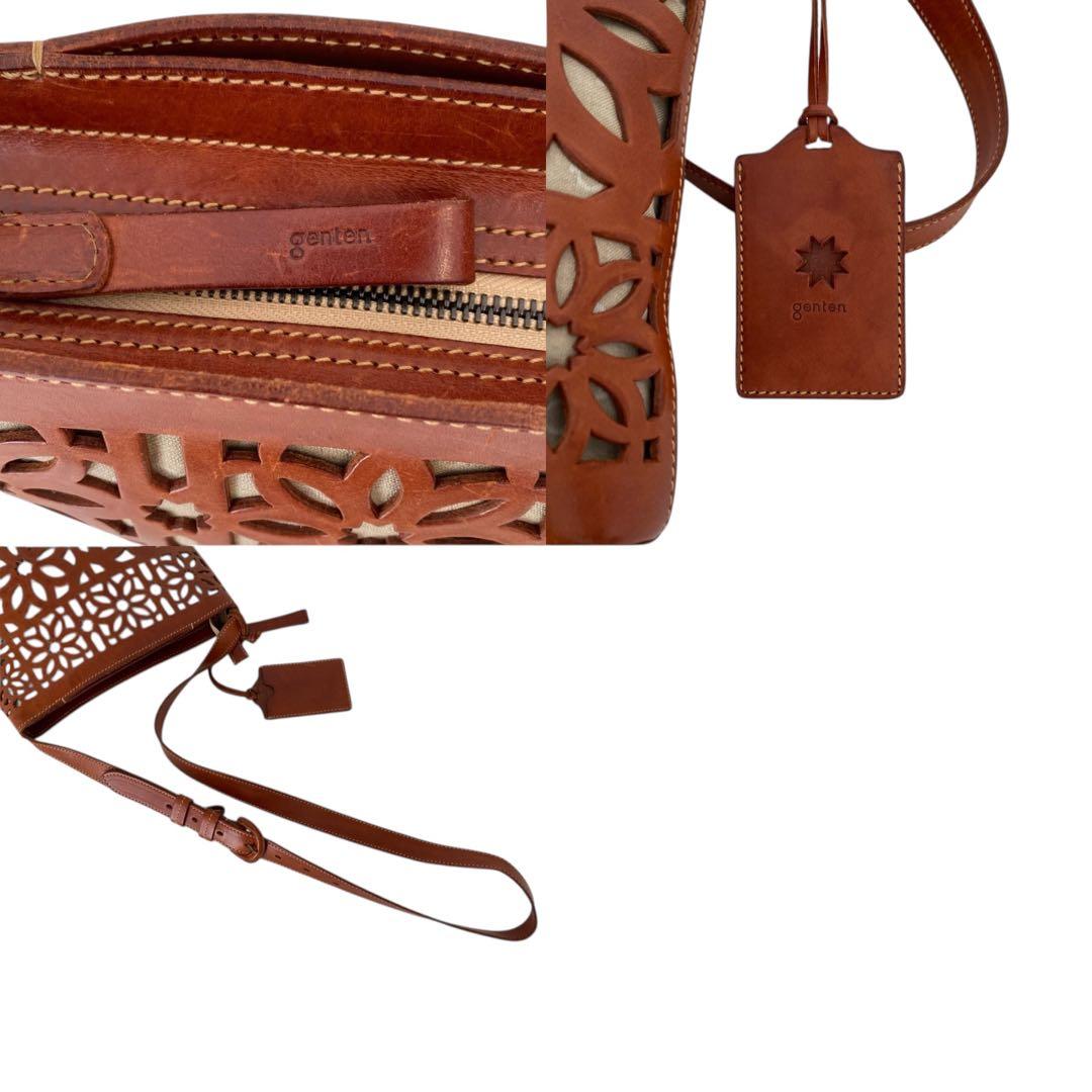 美品　ゲンテン　マルチカットワーク　ショルダーバッグ　バケツ型