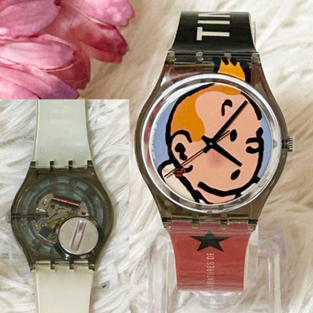 【新品】【レア】スウォッチ 腕時計 75周年記念モデル タンタンの冒険 稼働中