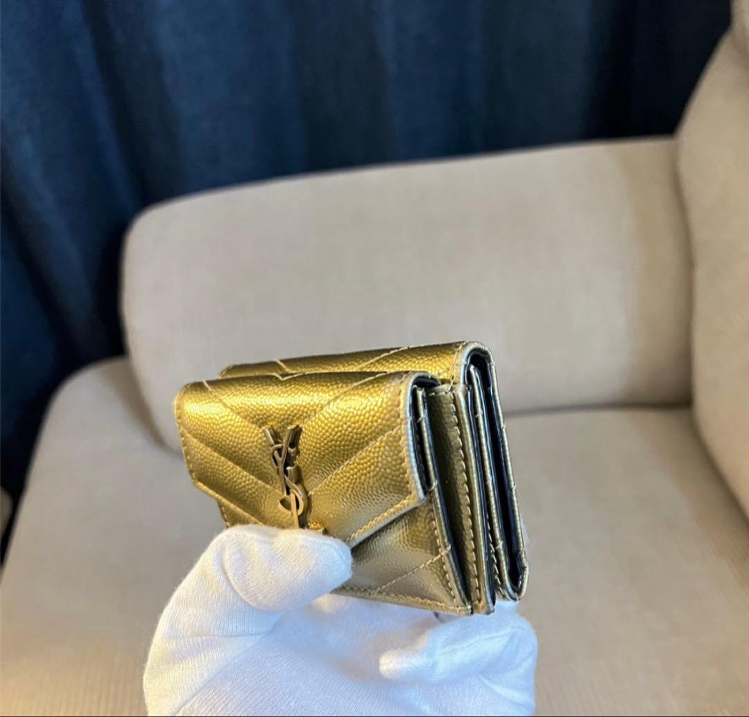 値下げ◎YSL サンローラン三つ折り財布Wallet ウォレットミニ財布ゴールド