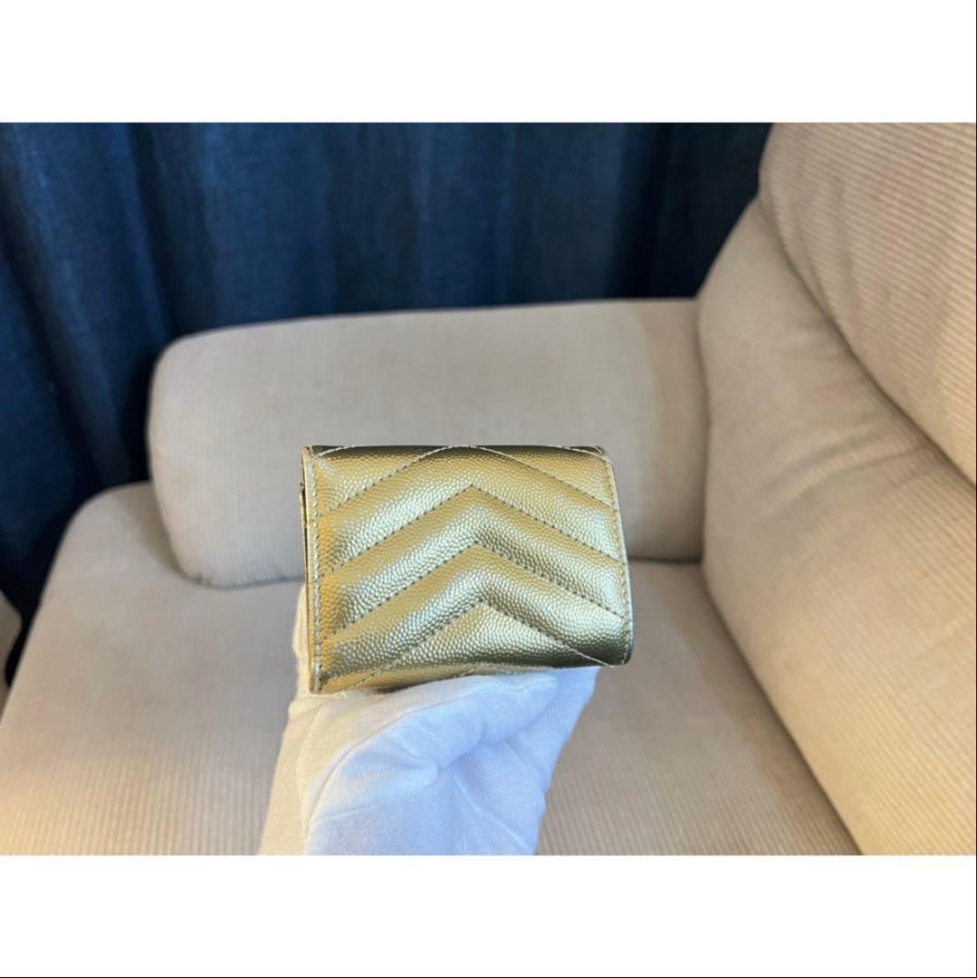 値下げ◎YSL サンローラン三つ折り財布Wallet ウォレットミニ財布ゴールド