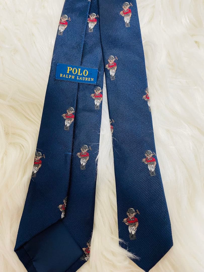 【美品レア】ラルフローレン　ポロベア ネクタイ 紺 シルク100