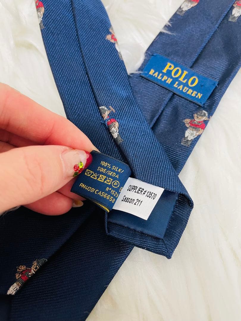 【美品レア】ラルフローレン　ポロベア ネクタイ 紺 シルク100