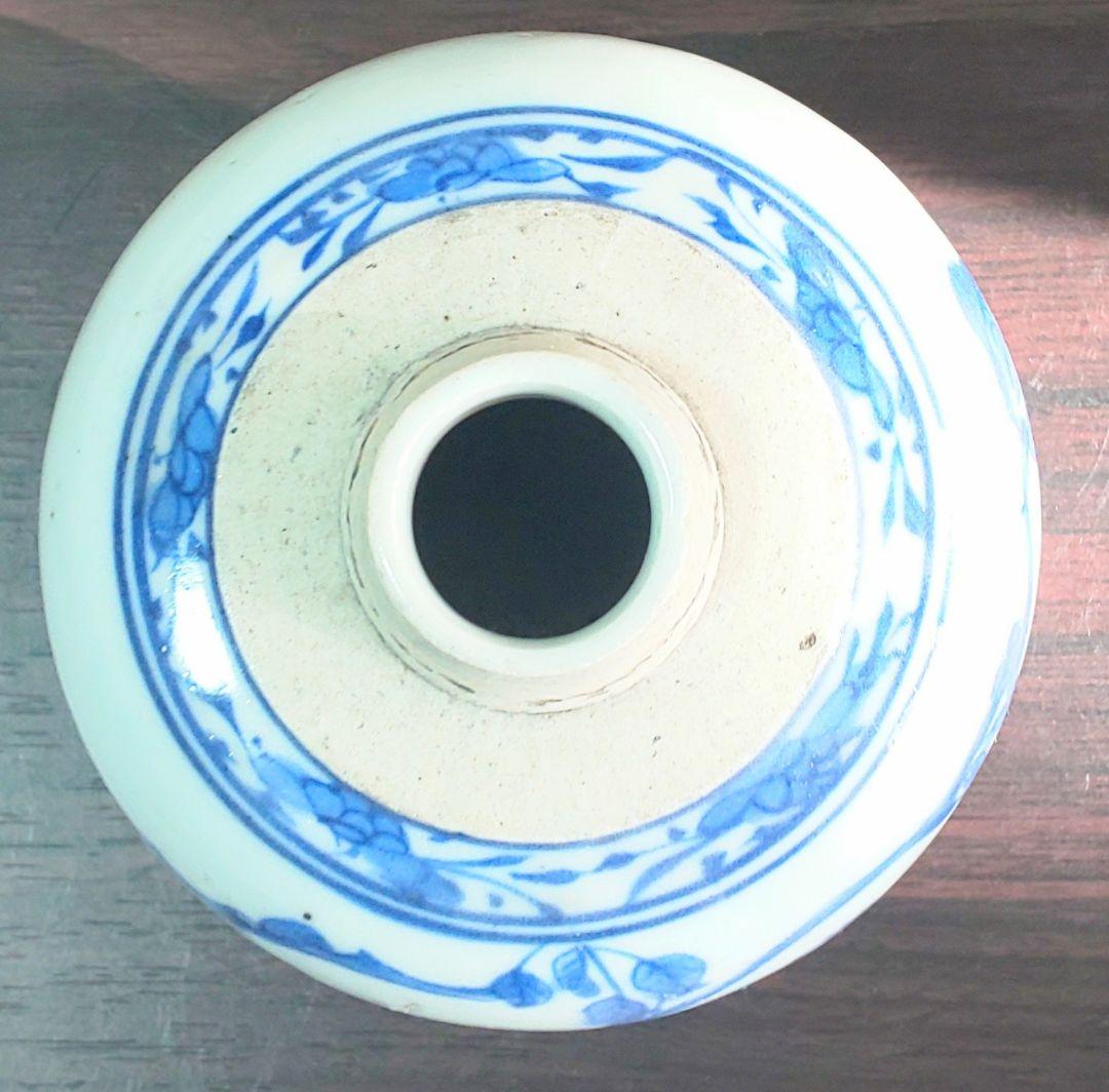 中国美術 明時代 白磁染付花鳥文様 壺型 陶磁器 茶壷